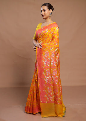 Yellow Kora Silk Saree With Blouse Piece