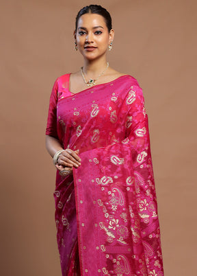 Pink Kora Silk Saree With Blouse Piece