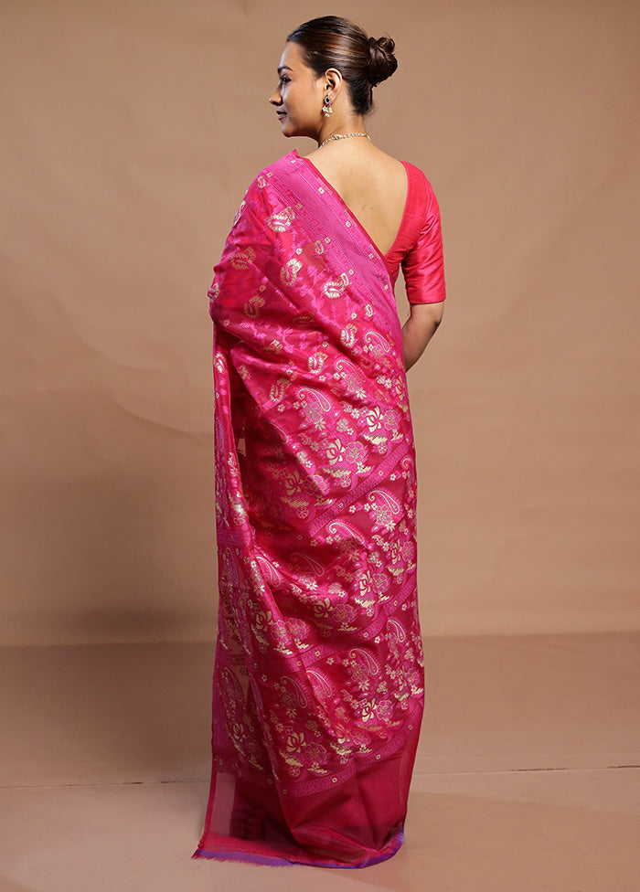 Pink Kora Silk Saree With Blouse Piece