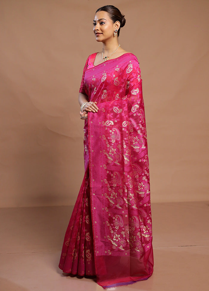 Pink Kora Silk Saree With Blouse Piece