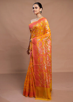 Yellow Kora Silk Saree With Blouse Piece