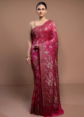 Pink Kora Silk Saree With Blouse Piece