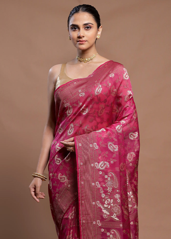 Pink Kora Silk Saree With Blouse Piece