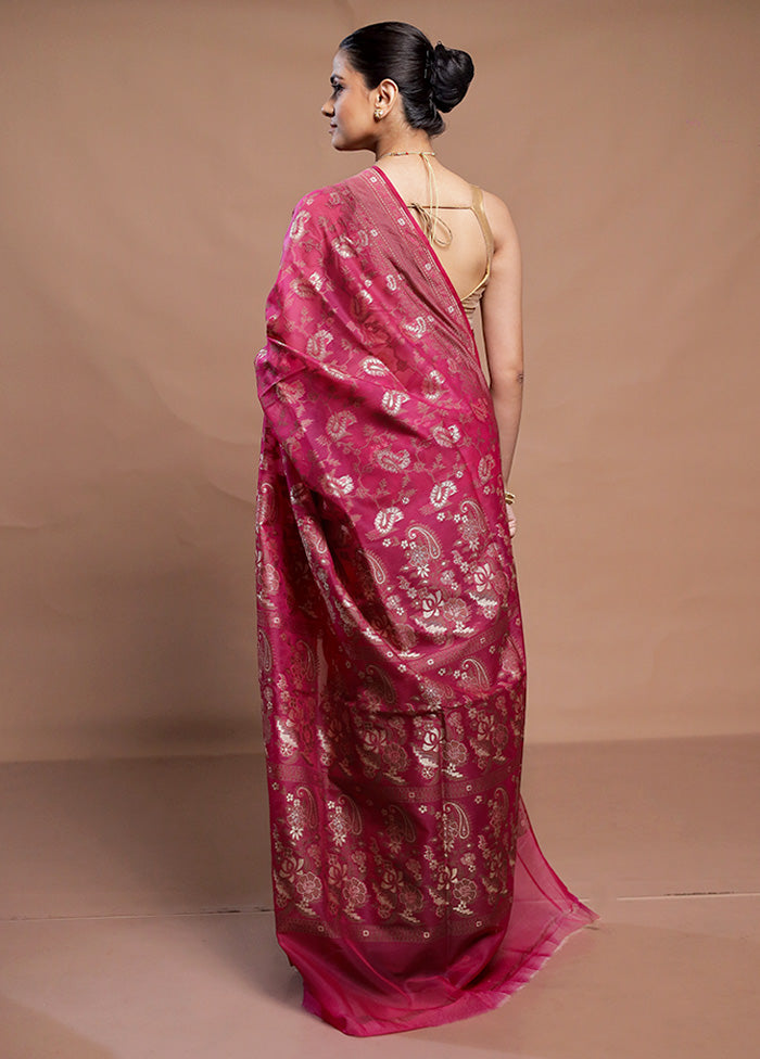 Pink Kora Silk Saree With Blouse Piece