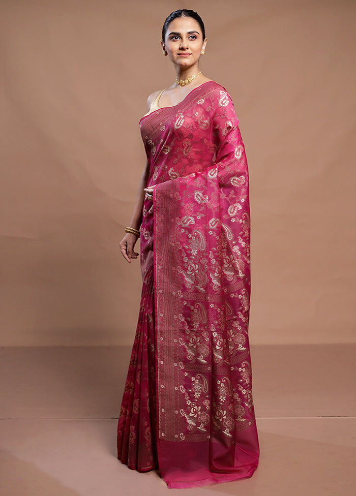 Pink Kora Silk Saree With Blouse Piece