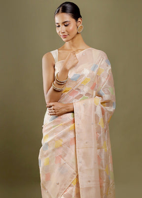 Pink Handloom Tissue Pure Silk Saree With Blouse Piece