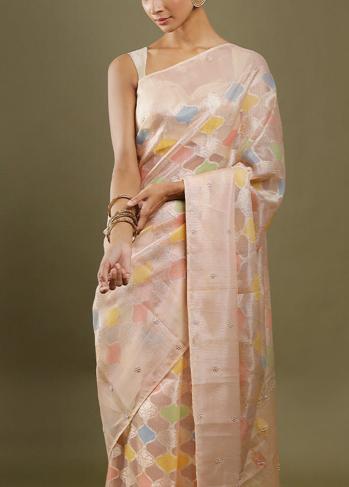 Pink Handloom Tissue Pure Silk Saree With Blouse Piece