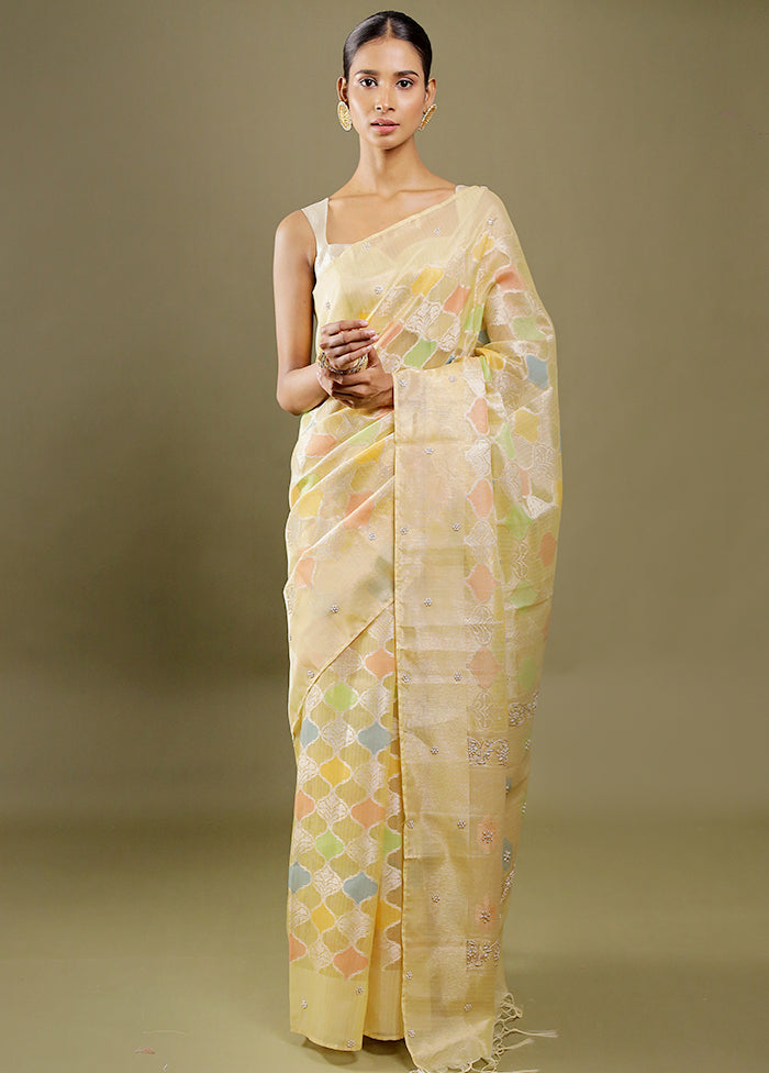 Yellow Handloom Tissue Pure Silk Saree With Blouse Piece