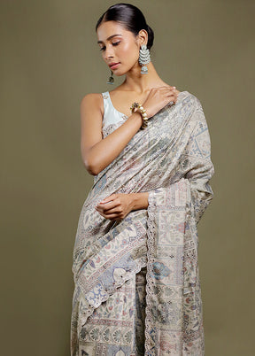 Cream Handloom Tussar Pure Silk Saree With Blouse Piece