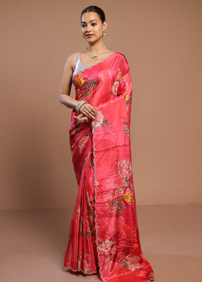 Pink Printed Pure Silk Saree Without Blouse Piece