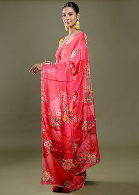 Pink Printed Pure Silk Saree Without Blouse Piece