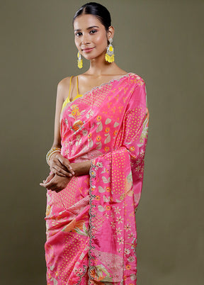 Pink Printed Pure Silk Saree Without Blouse Piece