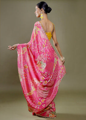 Pink Printed Pure Silk Saree Without Blouse Piece