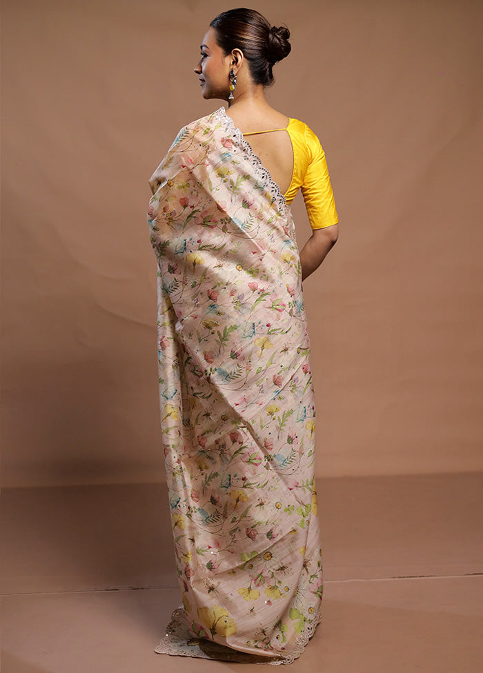 Cream Tussar Silk Saree With Blouse Piece