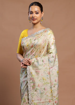 Cream Tussar Silk Saree With Blouse Piece