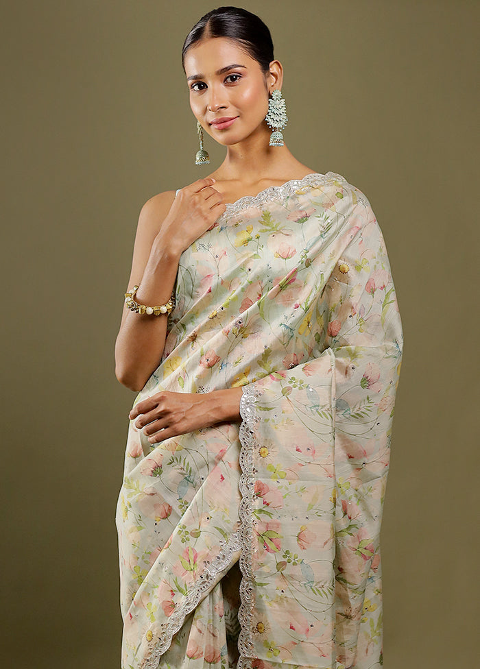 Cream Tussar Silk Saree With Blouse Piece