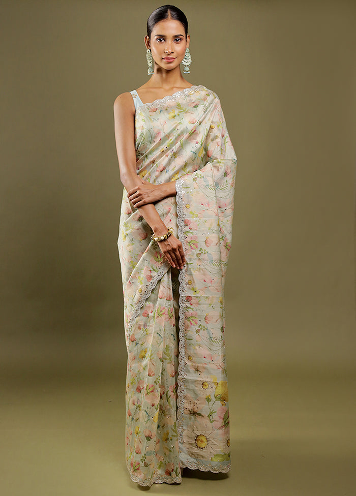 Cream Tussar Silk Saree With Blouse Piece