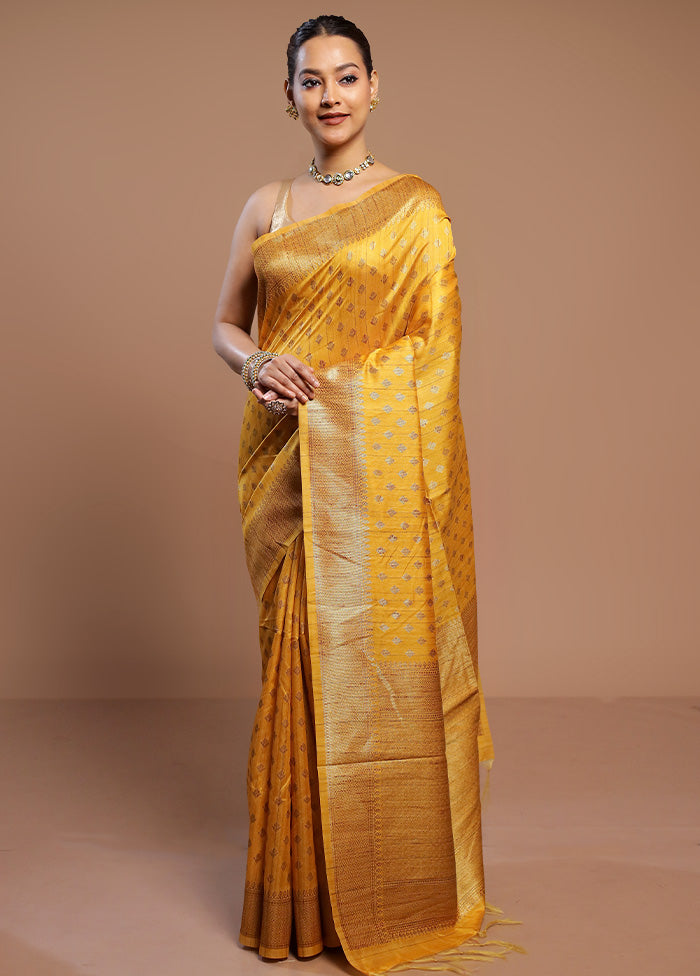 Yellow Tussar Silk Saree With Blouse Piece