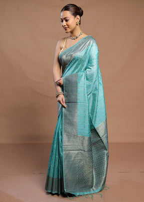 Green Tussar Silk Saree With Blouse Piece