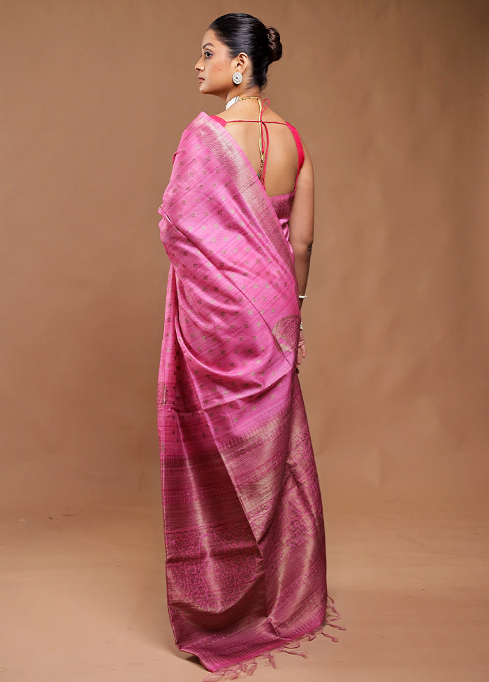 Pink Tussar Silk Saree With Blouse Piece