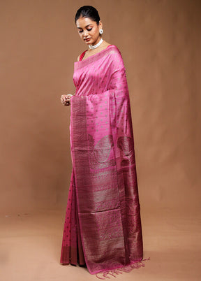 Pink Tussar Silk Saree With Blouse Piece