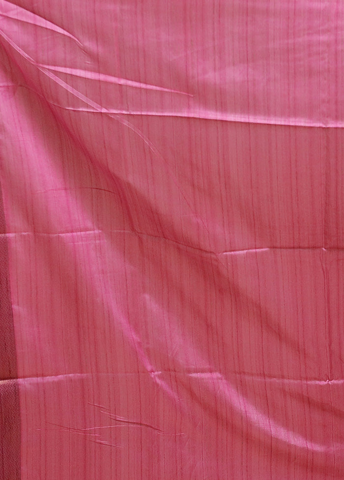 Pink Tussar Silk Saree With Blouse Piece