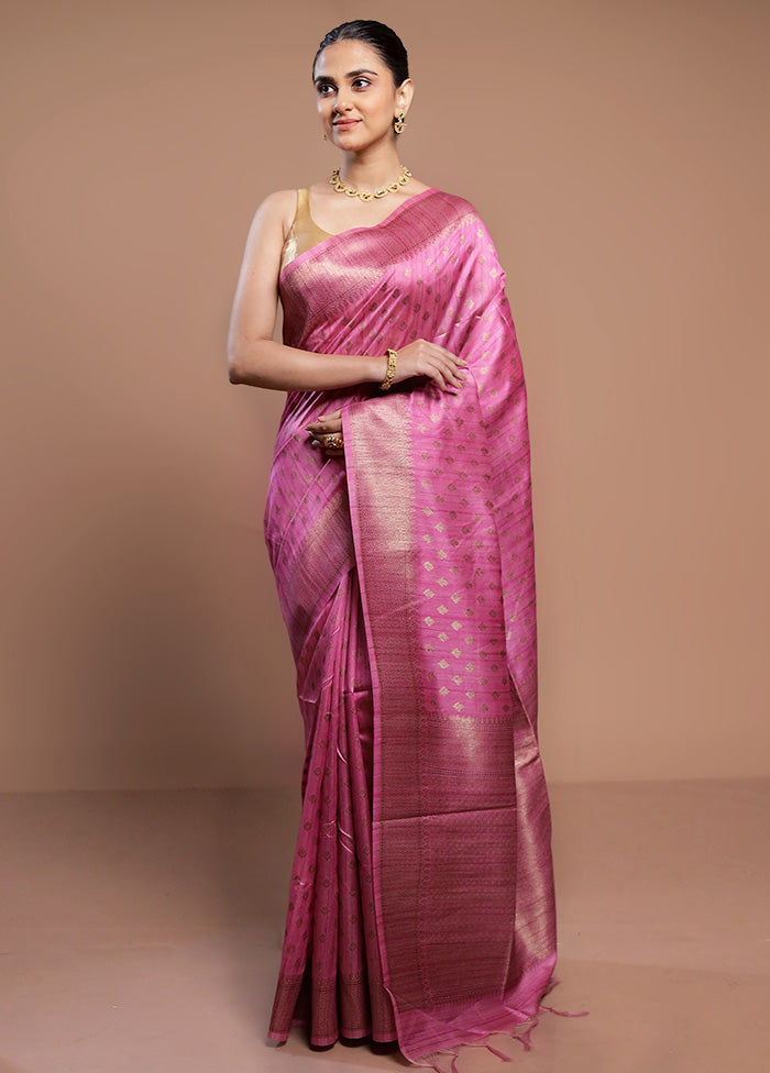 Pink Tussar Silk Saree With Blouse Piece