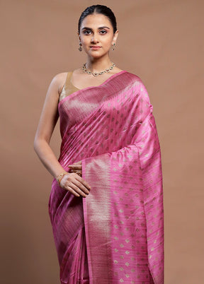 Pink Tussar Silk Saree With Blouse Piece