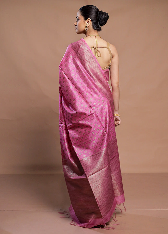 Pink Tussar Silk Saree With Blouse Piece