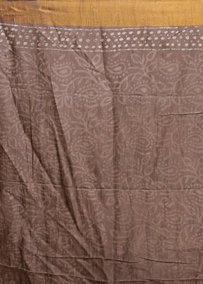 Brown Linen Silk Saree With Blouse Piece