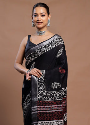 Black Linen Silk Saree With Blouse Piece