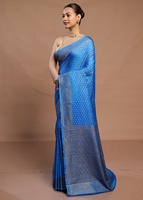 Blue Dupion Silk Saree With Blouse Piece