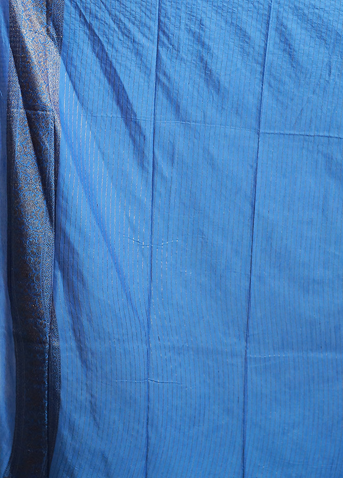 Blue Dupion Silk Saree With Blouse Piece