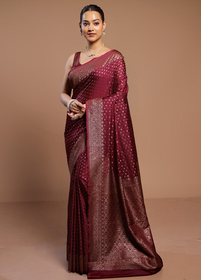 Maroon Dupion Silk Saree With Blouse Piece