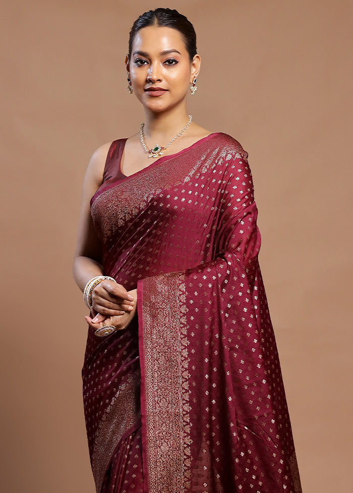 Maroon Dupion Silk Saree With Blouse Piece