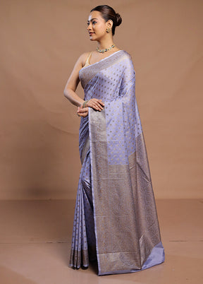 Blue Dupion Silk Saree With Blouse Piece