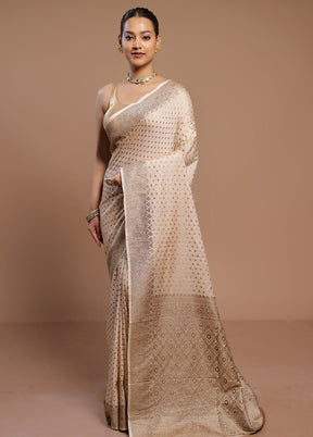 Cream Dupion Silk Saree With Blouse Piece