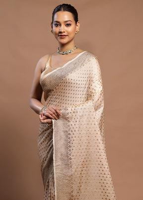 Cream Dupion Silk Saree With Blouse Piece