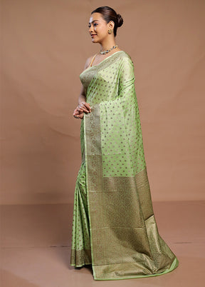 Green Dupion Silk Saree With Blouse Piece