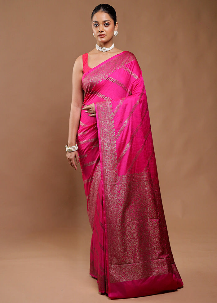 Pink Dupion Silk Saree With Blouse Piece