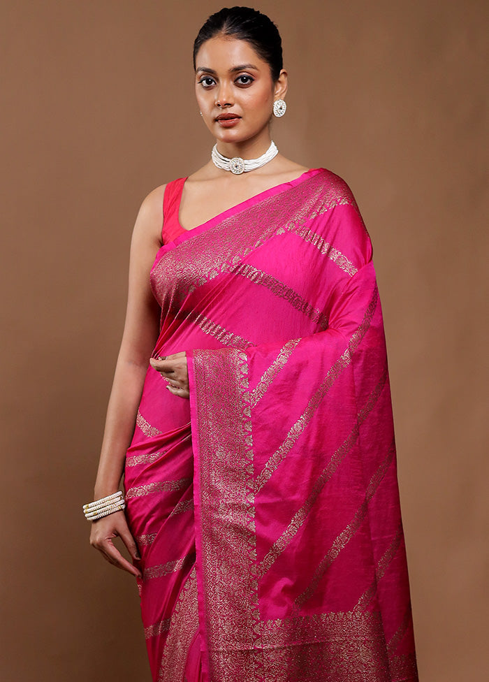 Pink Dupion Silk Saree With Blouse Piece