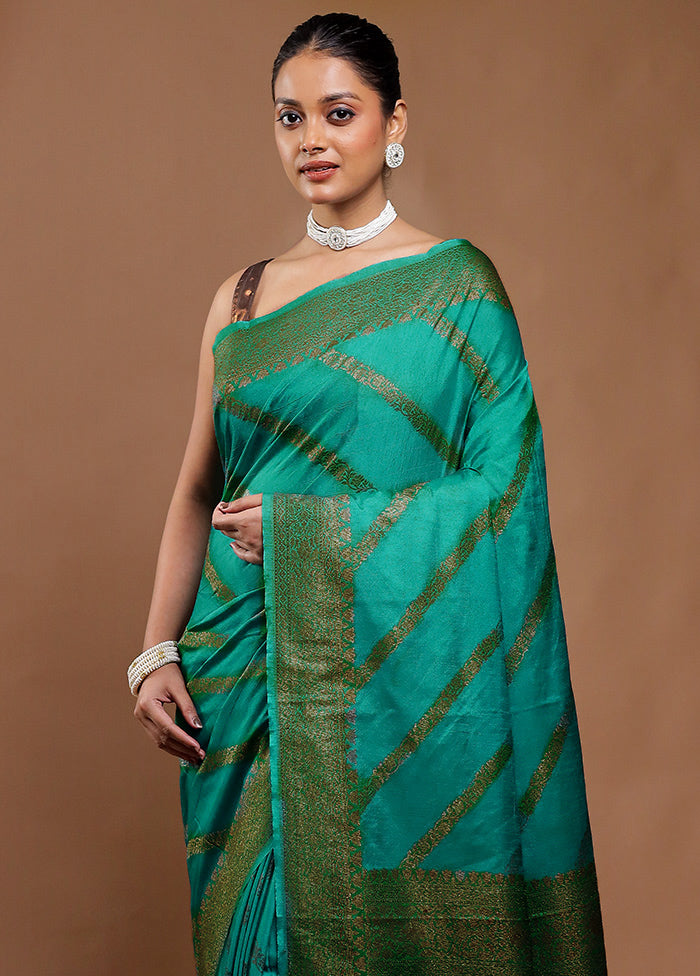 Green Dupion Silk Saree With Blouse Piece