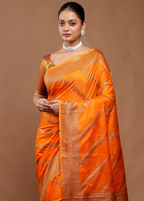 Orange Dupion Silk Saree With Blouse Piece