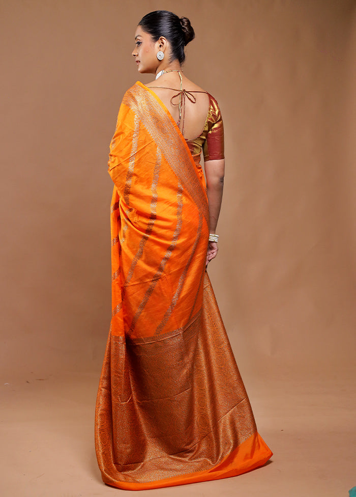 Orange Dupion Silk Saree With Blouse Piece