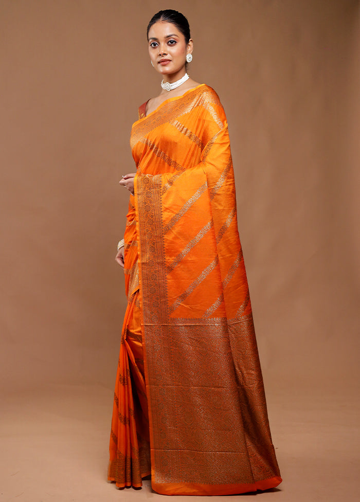 Orange Dupion Silk Saree With Blouse Piece