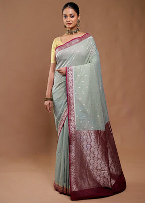 Green Dupion Silk Saree With Blouse Piece