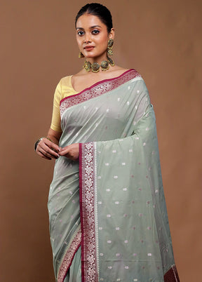 Green Dupion Silk Saree With Blouse Piece