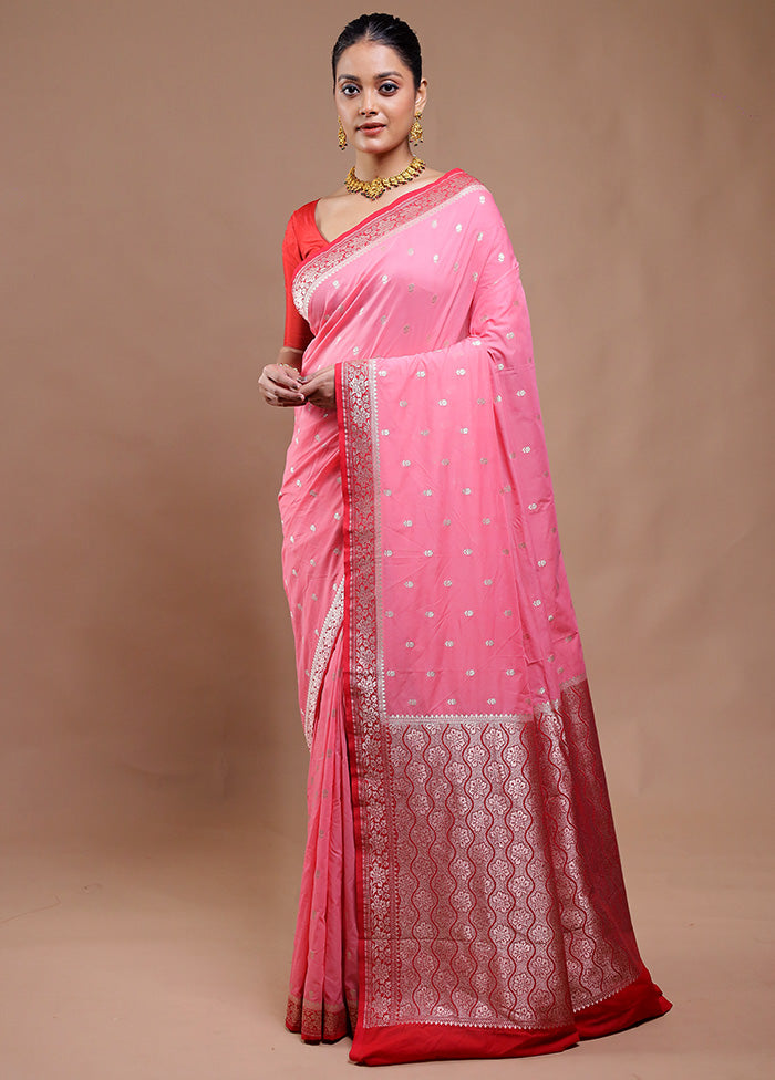 Pink Dupion Silk Saree With Blouse Piece