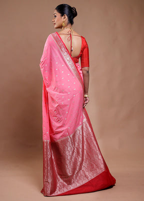 Pink Dupion Silk Saree With Blouse Piece