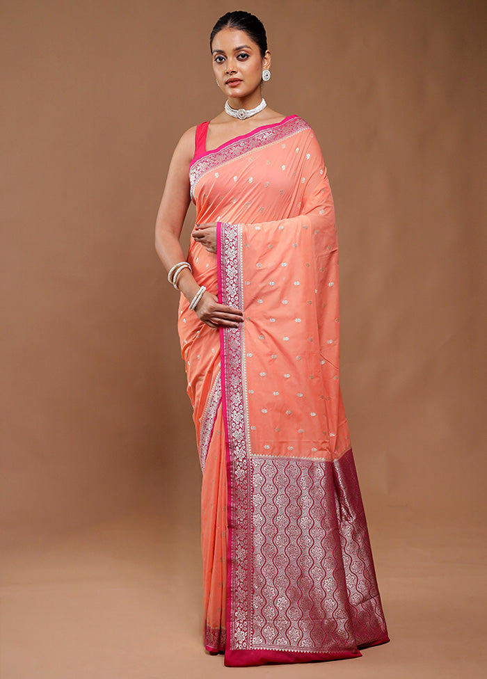 Peach Dupion Silk Saree With Blouse Piece